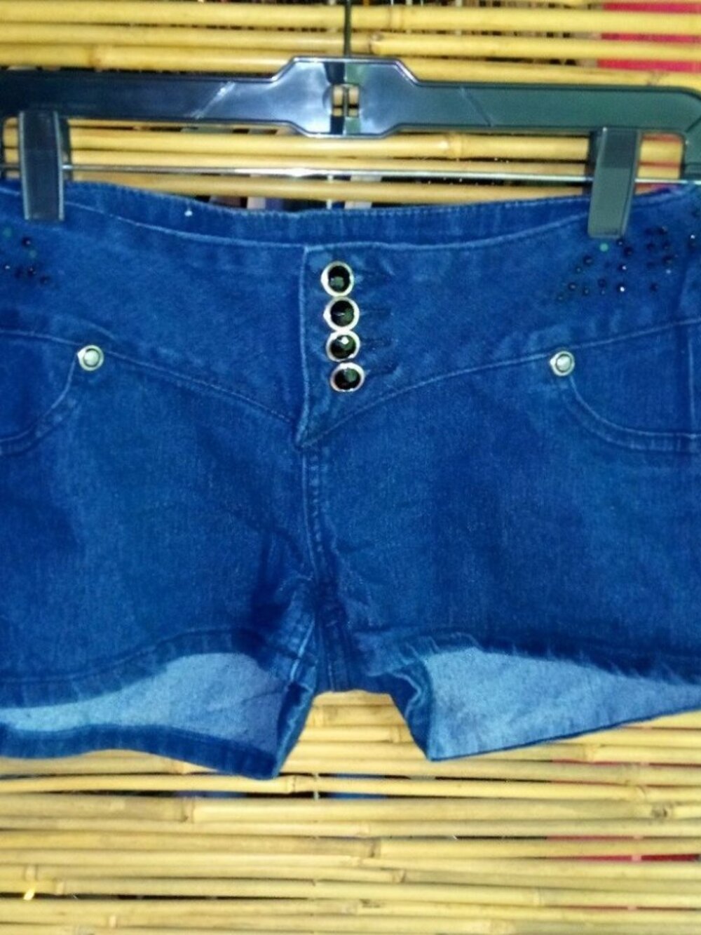 Diamante 11 Jeweled Triple Button Jeans Shorts